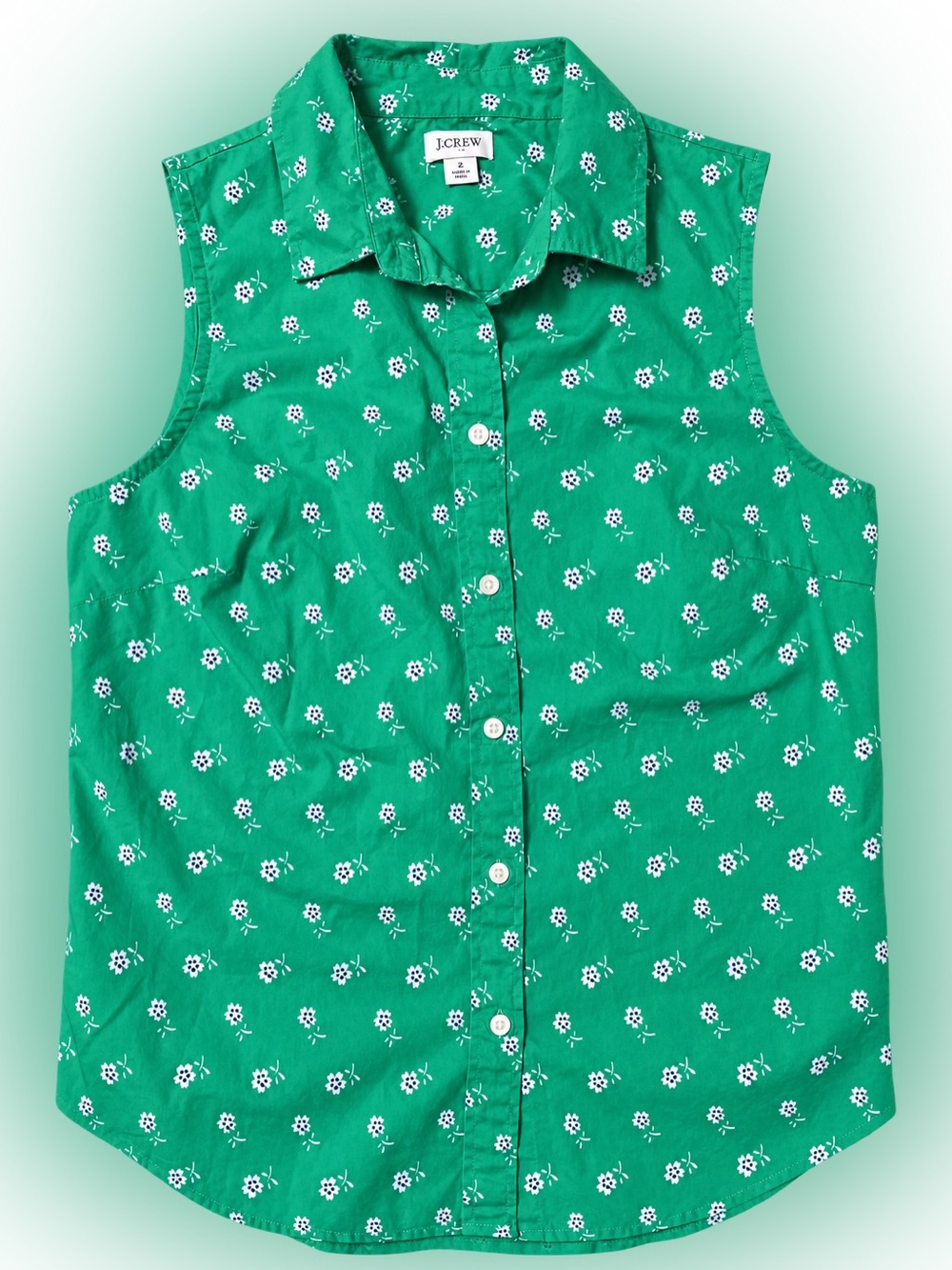 J.Crew Green Floral Sleeveless Button Front Cotton Blouse Top Medium
